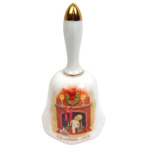 Vintage Santa Claus Down Chimney Christmas Bell 1979 Gold Trim Xmas Holiday